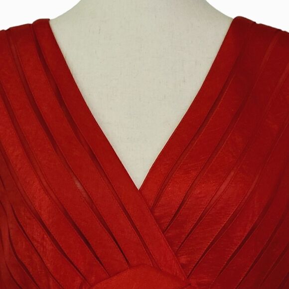 Adrianna Papell Red V-neck Cascading Ruffle Slim Fit Special Occasion Dress - Picture 8 of 12